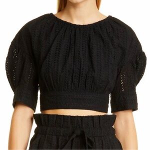 NWOT ALC Becca Eyelet Puff Sleeve Black Cut Out Back Crop Top 2